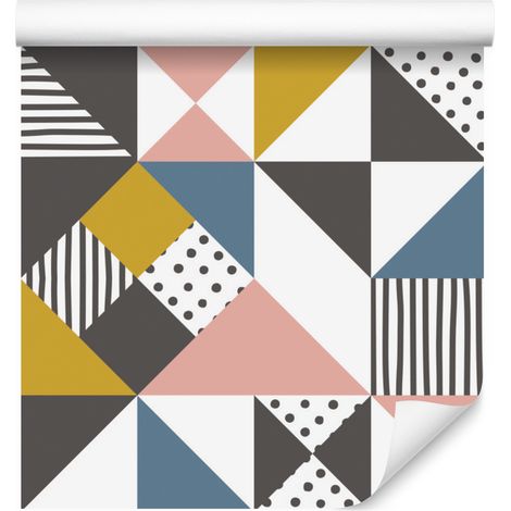 Carta da parati con triangoli geometrici e colorati per soggiorno e camera da letto, 50x1000 cm. (1/5)