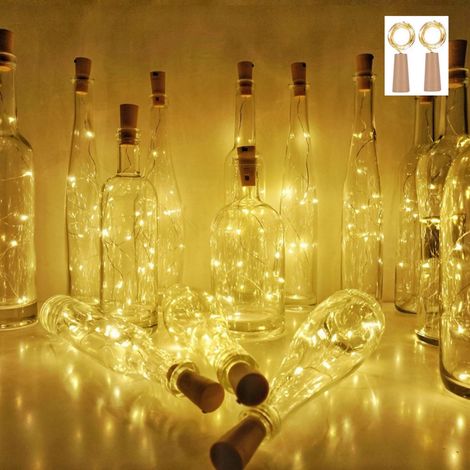 Lumière Bouteille Vin Avec Bouchon Liège Intégré, Guirlande LED Imperméable 40 LED, Câble Souple 2 Mètres, Piles, Pour (1/5)