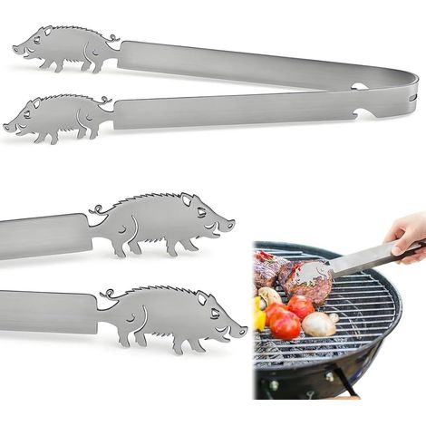 2PCS Grillzange Motiv Wildschwein, Edelstahl Bratwurstzange für Jagd Jäger, Geschenk Jäger, Männergeschenk, Spülmaschinengeeignet, Grillbesteck für Steak, Fisch, Gemüse, Jagdgeschenk (1/5)