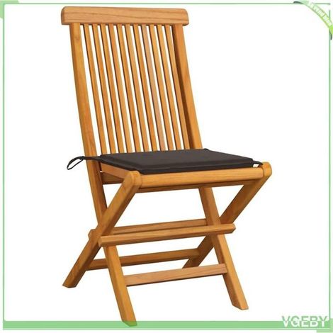 Chaises de jardin pliables - FAFEICY - 3065598 - Bois teck massif - Lot 6 avec coussins taupe - Pliable (1/5)