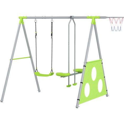 Portique enfants avec paniers basket et football, charge 135 kg, 4 places face à face