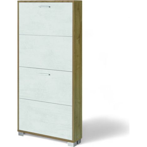 Scarpiera a 4 ante salvaspazio color noce stelvio e ossido bianco in MDF dimensioni 70x18x154 cm per ingresso e cameretta