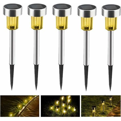 Solar-Garten-Bodenlampe für den Außenbereich, kabellose LED-Gartenlampe, Dekoration, Solar-Außenbeleuchtung für Wege, Rasen, wasserdicht, IP65, wiederaufladbar, automatisches Licht – 5 Stück, Warmweiß (1/5)