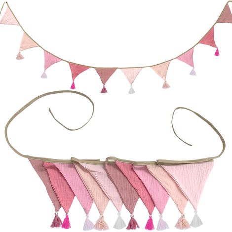 Lot de 10 guirlandes en Tissu, Rose, décoration pour Chambre bébé, fête prénatale, Mariage Jardin, Anniversaire Filles garçons, 3,15 m (avec Pompons, Rose) (1/5)