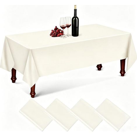 4er-Set Einweg Tischdecke 137x274cm Ivory, wasserdicht, PEVA, rechteckig