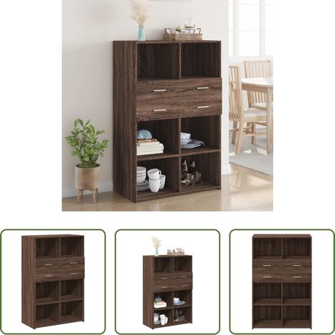 Buffet bois - Buffet haut chêne marron 80x42,5x124 cm bois d'ingénierie (1/5)