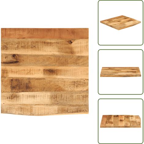 The Living Store Dessus de table 60x60x2,5 cm bord vif bois massif manguier brut - Dessus De Table - Table Basse - Plateau De Table - Bois Massif - Manguier