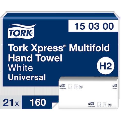 Tork Xpress® Essuie-mains interfoliés blancs H2 (21x160) 150300