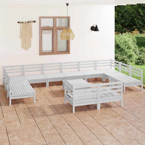 Salon de jardin 13 pcs Ensemble Table et Chaise de Jardin - Blanc Bois de pin massif BV692703 - BonneVie (1/5)