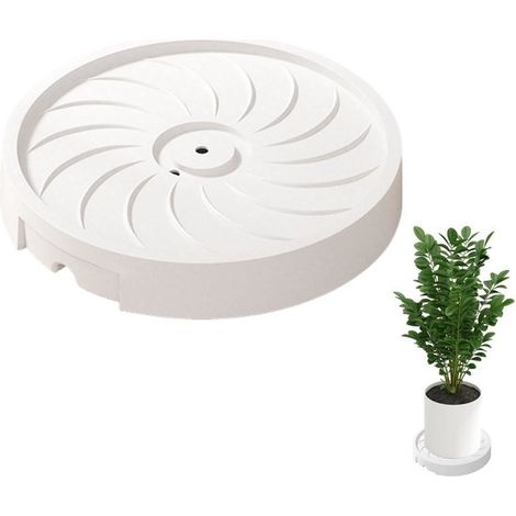 Supporto mobile per fioriera, diametro interno 22 cm, diametro esterno 25 cm, con ruote, vassoio raccogligocce, colore bianco, per interni ed esterni. (1/5)