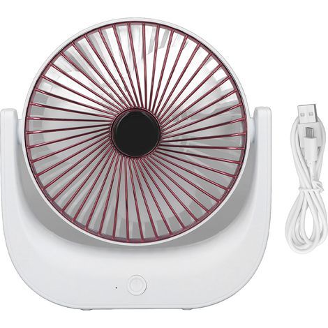 Rechargeable, battery-operated desk fan with mini USB port, portable design, 3 speeds, powerful airflow, ideal for dorm rooms (red). - AquaForge (1/5)