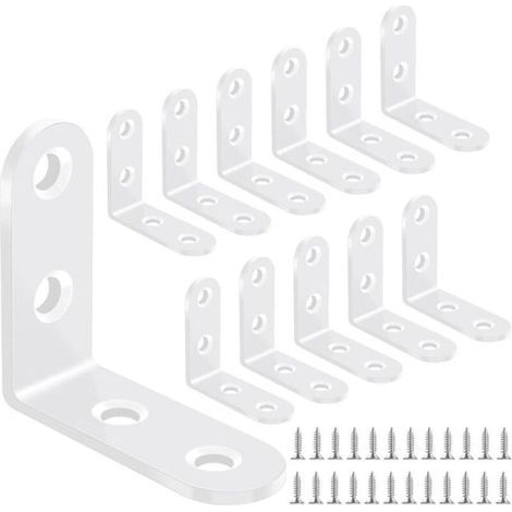 Lot de 12 équerres d'angle en L 40 mm x 40 mm pour supports de table et de chaise, connecteurs pour meubles en bois, blanc (1/5)