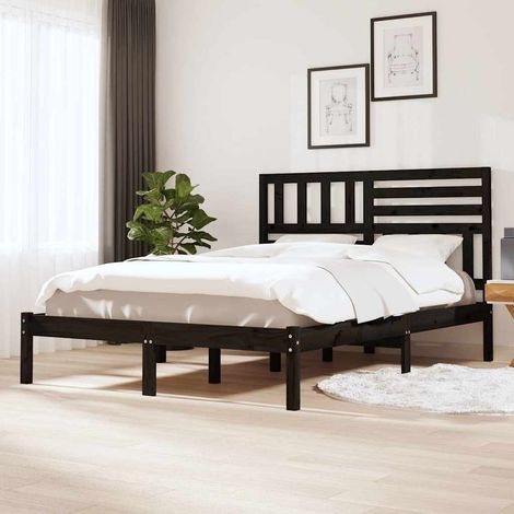 Lit double pour adulte Cadre de lit - Noir Bois de pin massif 140x190 cm BV534052 - BonneVie (1/5)