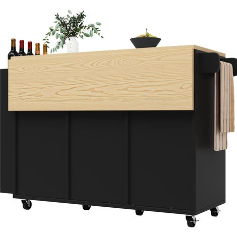 CHICFURN Isola da cucina 110x42x90 cm in MDF nero, piano effetto legno, con ruote (1/5)