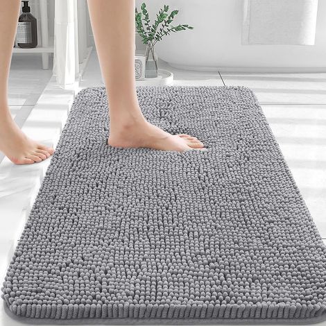 Badematte 50 x 80 cm, ultraweiche und saugfähige Chenille-Badematte, Gummirückseite, schnelltrocknend, maschinenwaschbar, Wohnaccessoire, grau (1/5)