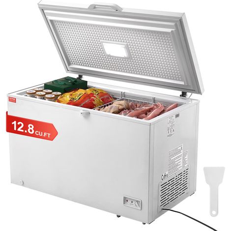 VEVOR Congelador Horizontal Grande de 345 L y 4 Cestas Extraíbles Independientes con Puerta Abierta Superior con Tapa de Bloqueo Temperatura Ajustable de 7 Niveles Iluminación LED 6 Ruedas