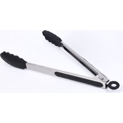 Pince avec embouts en silicone - Pince cuisine inox et silicone antidérapant - Inox, Silicone thermorésistant, Noir, (1/5)