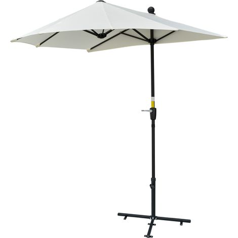 Ombrellone Semicircolare con Manovella e Tettuccio Anti UV, 200x190x240 cm, Crema