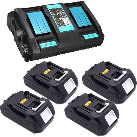 (pack de 5) 4X Batterie 14.4V 1500mAh Pour Makita BL1430 BL1415N BL1415 BL1440B BL1450B+ Chargeur à deux ports 4A DC18RD 18V 14,4V pour Makita 14,4V DC14SA DC18RA DC18RC DC18SC DC18SE DC18SD (1/5)