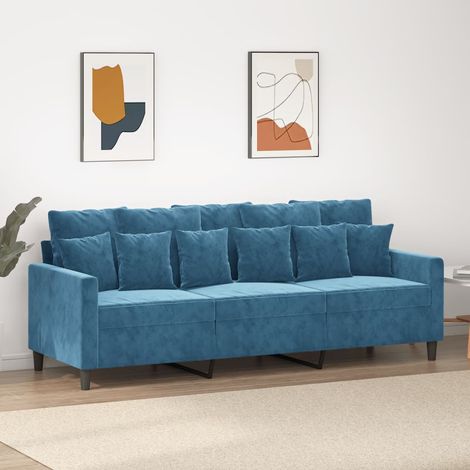 Sofá de 3 plazas terciopelo azul 180 cm vidaXL (1/5)