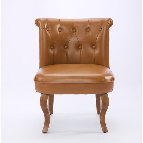 Sillón relax de piel auténtica marrón claro con patas de madera de caucho (1/5)