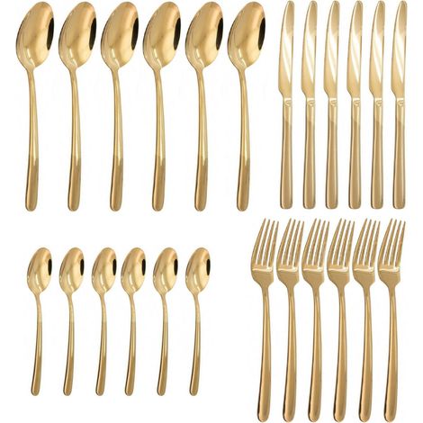 Set Posate 24 Pezzi in Acciaio Inossidabile Colore Oro Lucido Facili da Pulire (1/3)