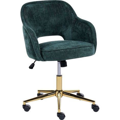 Home Office Chair Dark Green Chenille Upholstery Swivel Base Height Adjustment Tilting Backrest Modern EMBER (1/5)