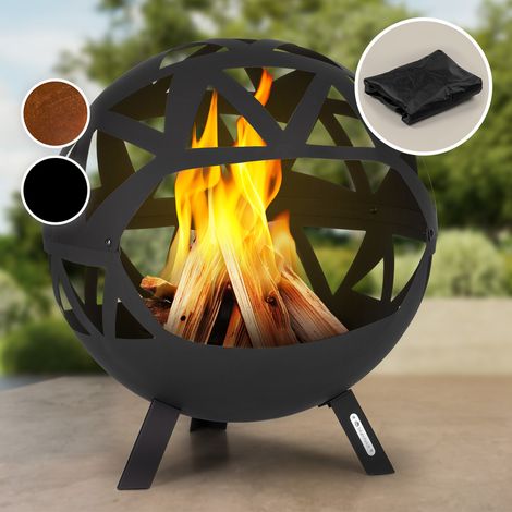 Blumfeldt Feuerschale mit Grillrost, Outdoor Stahl-Feuerschale Groß für Balkon & Camping, Mobile Feuerschale 65 cm, Feuerschalen mit Standfuß, Wetterfeste Feuerschale für den Garten, Runde Feuerstelle