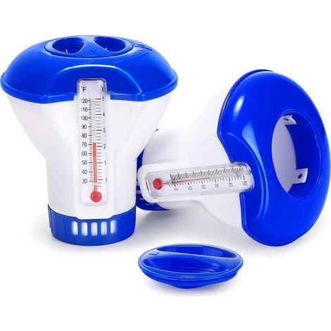 Diffuseur Flottant Piscine, 2 Pack Diffuseur de Chlore Flottant avec thermométre de débit Ajustables & Bouchon de Verrouillage pour Tous Les & Piscines, Spas, Aquariums & Lesétangs du Poisson (1/5)