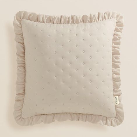 Housse de Coussin 45 x 45 cm Taie d'oreiller pour Coussins Canapé avec Fermeture éclair Invisible Volant Crème, 1 pièce (1/4)