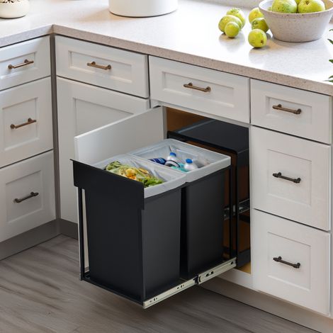 Songmics – Poubelle tri sélectif extractible 2 x 20 L – Acier avec couvercle en plastique ABS – Installation facile dans placard – Ouverture silencieuse