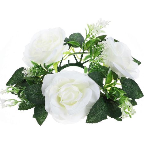 Couronne florale artificielle blanche en anneau pour bougie, 4 pièces, pour la décoration de jardin (1/5)