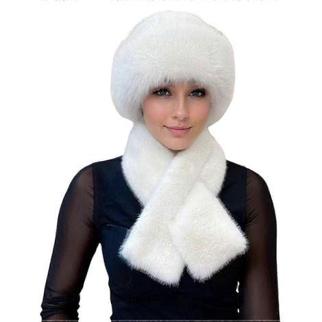 2er-Set Herren-Wintermütze im mongolischen Stil, Nackenwärmer, dick, dehnbar, einfarbig, Ohrenschutz, hält warm-White