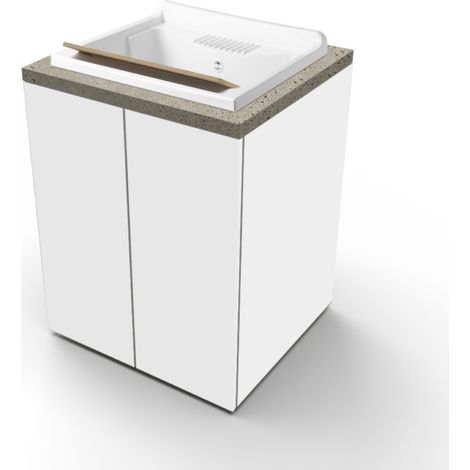 Mobile Legno Lavatoio 2 Ante 71x65h Vasca Resina Bianco/Pietra (1/2)