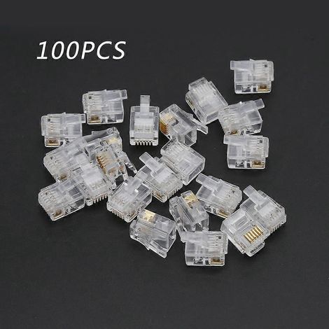 100 câbles modulaires RJ12 6P6C pour connecteurs téléphoniques principaux, fiches cristallines (1/5)