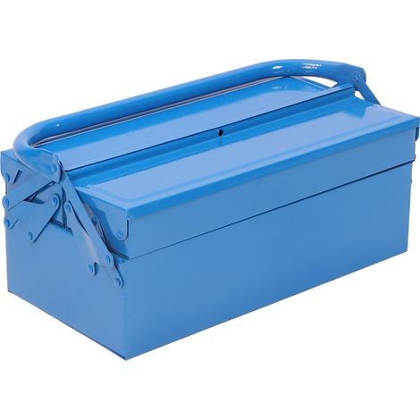Boîte à outils pliante à 2 niveaux et 3 plateaux, en métal, avec porte-à-faux, idéale pour le garage. (1/5)