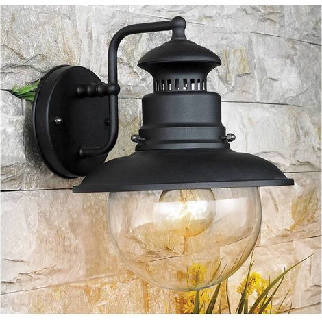 Farol Marina cm 22x26x27h cuerpo acero negro y globo cristal
