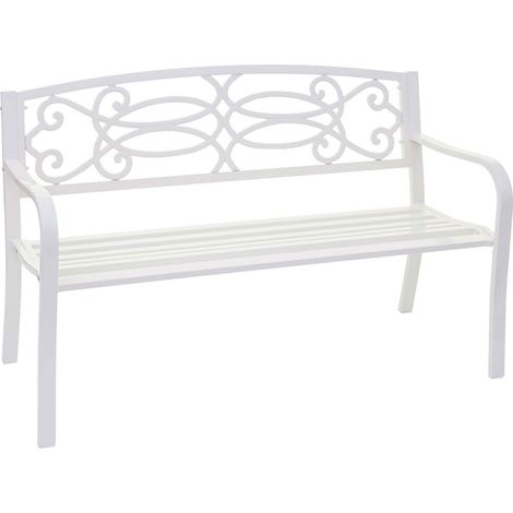 Banc de jardin HWC-F44, banc du parc, 2 places, acier thermolaqué - blanc (1/6)