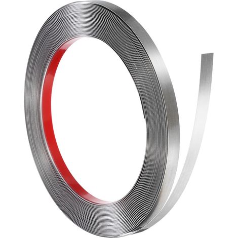 Moulure Murale En Acier Inoxydable, 10m x 10mm Bande Métallique Adhésive Décorative Pour Bordure De Miroir Carrelage Mur Plafond, Argent Brossé (1/5)