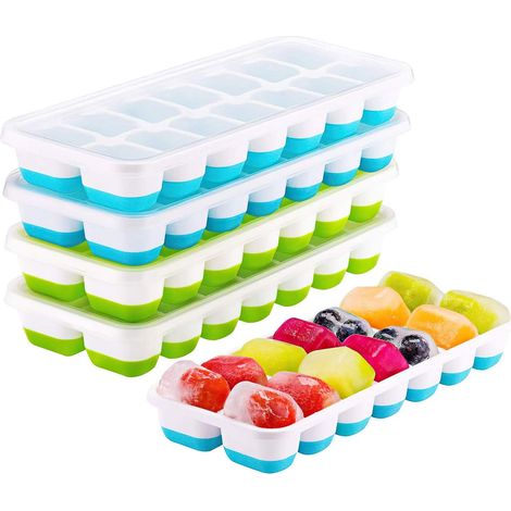 4Pcs Silicone+PP Ice Cube Trays 14 Ice Cube Trays with Lids Ice Cube Mold for Beer Whiskey Cocktail Other Beverage Blue