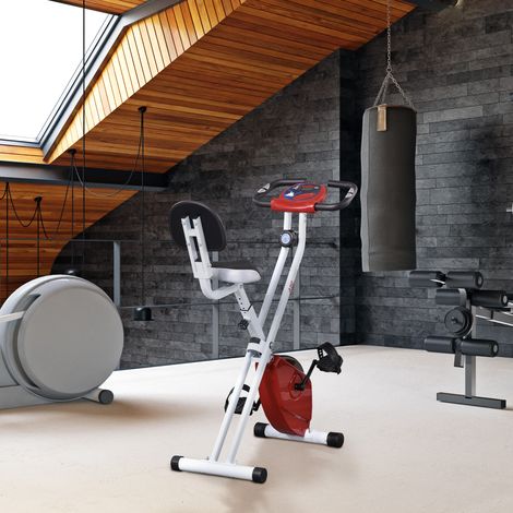 Heimtrainer mit Magnetwiderstand, 8-Stufen, höhenverstellbar, LCD-Display, Rot + Weiß