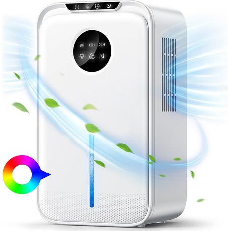 Déshumidificateur d Air avec Tuyau Drain 2500ML,Deshumidificateurs Electrique Silencieux 24H Sommeil Timer,Arrêt Automatique LED 7 Colorées pour Bain,Chambre,Armoire (1/5)