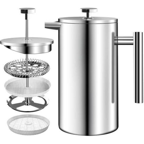 1 Cafetière à Piston,Acier Inoxydable,2 Filtres Réutilisables,1 Litre,Cuisine (1/3)