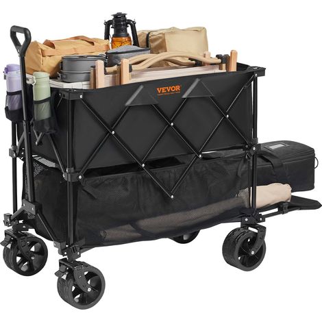 Chariot pliable à deux étages 400 L tout-terrain, robuste, capacité 204 kg, idéal camping, courses, jardinage, rallonge 132 cm. (1/5)