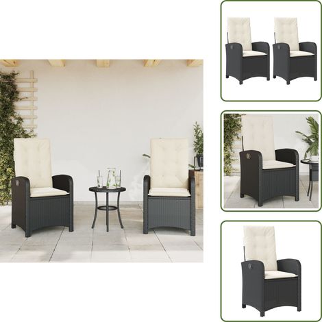The Living Store Chaises inclinables de jardin lot de 2 et coussins noir rotin - Chaise de jardin (1/5)