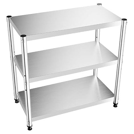 Table de cuisine en acier inoxydable à 3 étages 80 x 80 x 40 cm - Étagère de rangement pour garde-manger, restaurants, cuisines, grandes cuisines - Charge maximale : 50 kg (1/5)