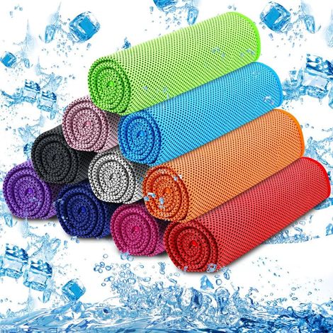 Menoly - Lot de 10 serviettes rafraîchissantes en microfibre douce et respirante pour le sport, la gym, le yoga, la course à pied, le camping, le fitness, l'entraînement - 10 couleurs