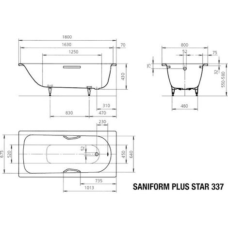 KALDEWEI 133700011001 BW SANIFORM PLUS STAR Mod.337, 1800 x