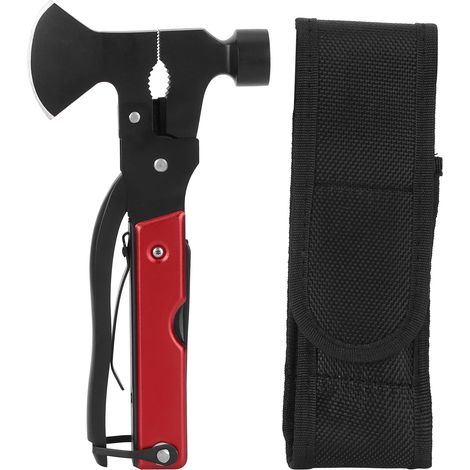 Marteau Multifonction 15 en 1 pour Camping et Survie avec Tournevis, Pince et Ouvre-Bouteille (Rouge) (1/5)