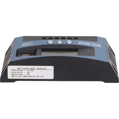 Régulateur solaire MPPT 30A 12V 24V avec contrôleur PV, régulateur de tension double, écran LCD, protection multiple (1/5)